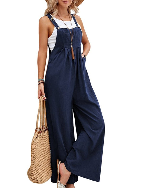 Pleated Pocket Button Down Casual Bib Pants